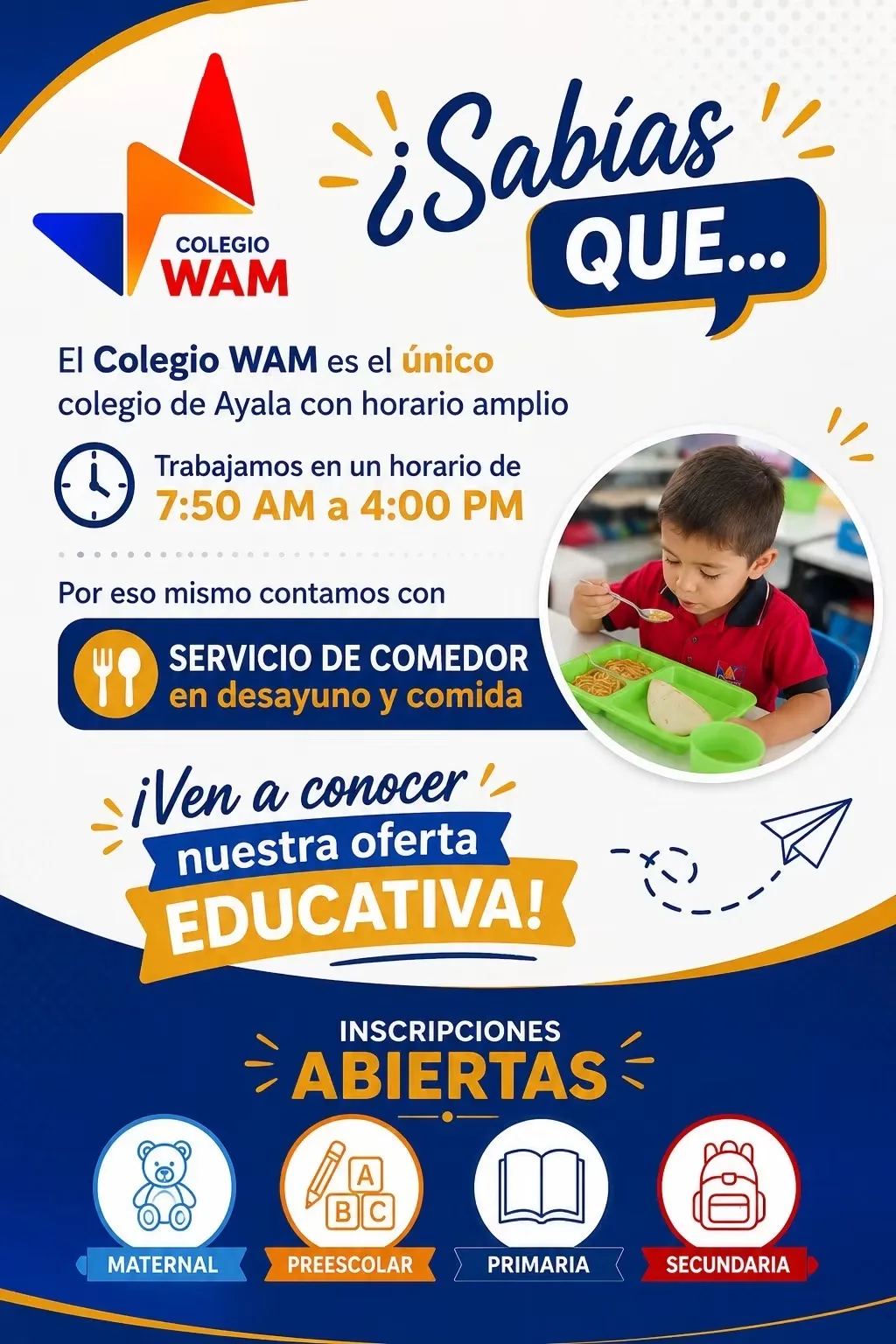 Información de horario amplio y servicio de comedor de Colegio WAM