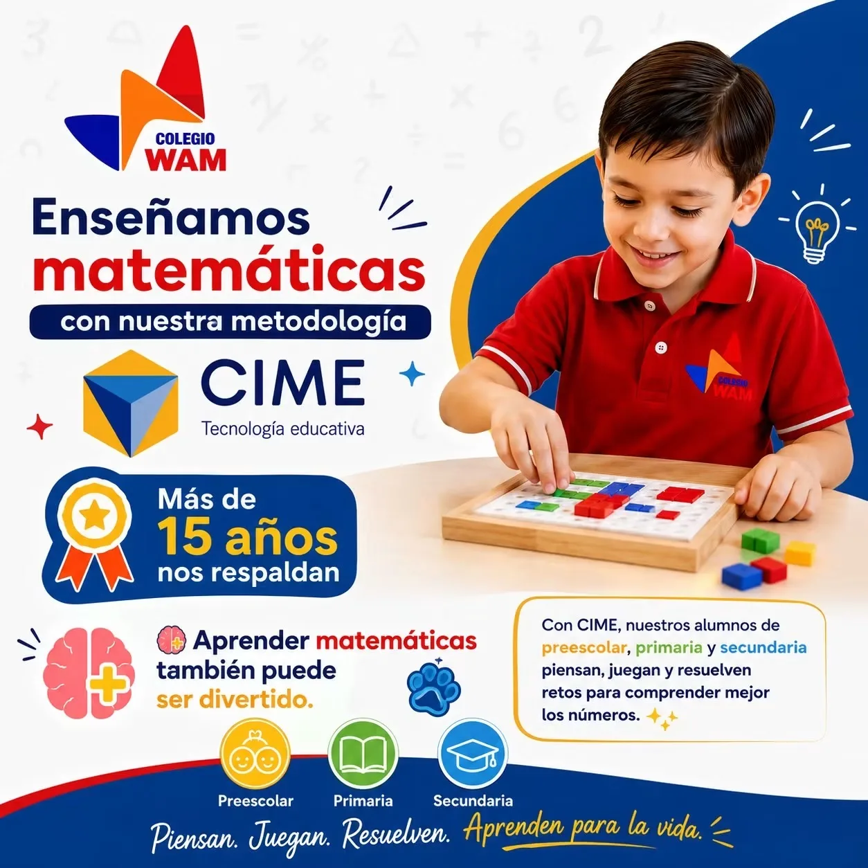 Material promocional de metodología CIME en Colegio WAM